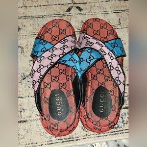 Gucci GG Multicolor platform sandals featuring a canvas monogram design